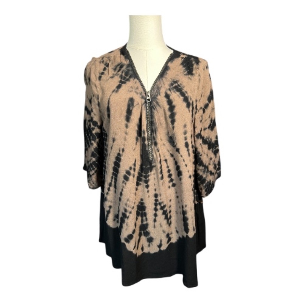 EUC Harley Davidson women’s black & tan tie dye zip front blouse | size XL